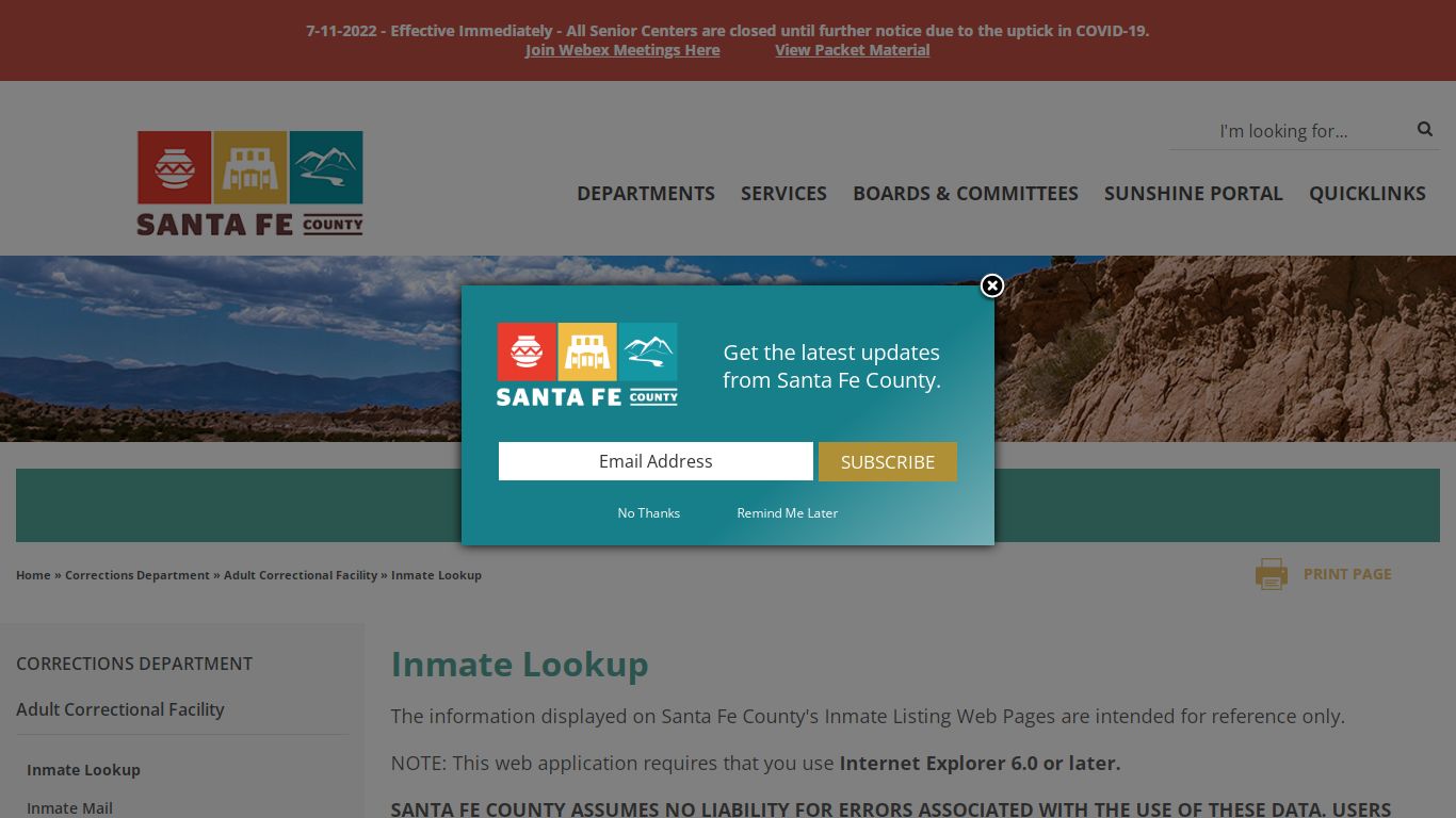 Inmate Lookup - Santa Fe County, New Mexico