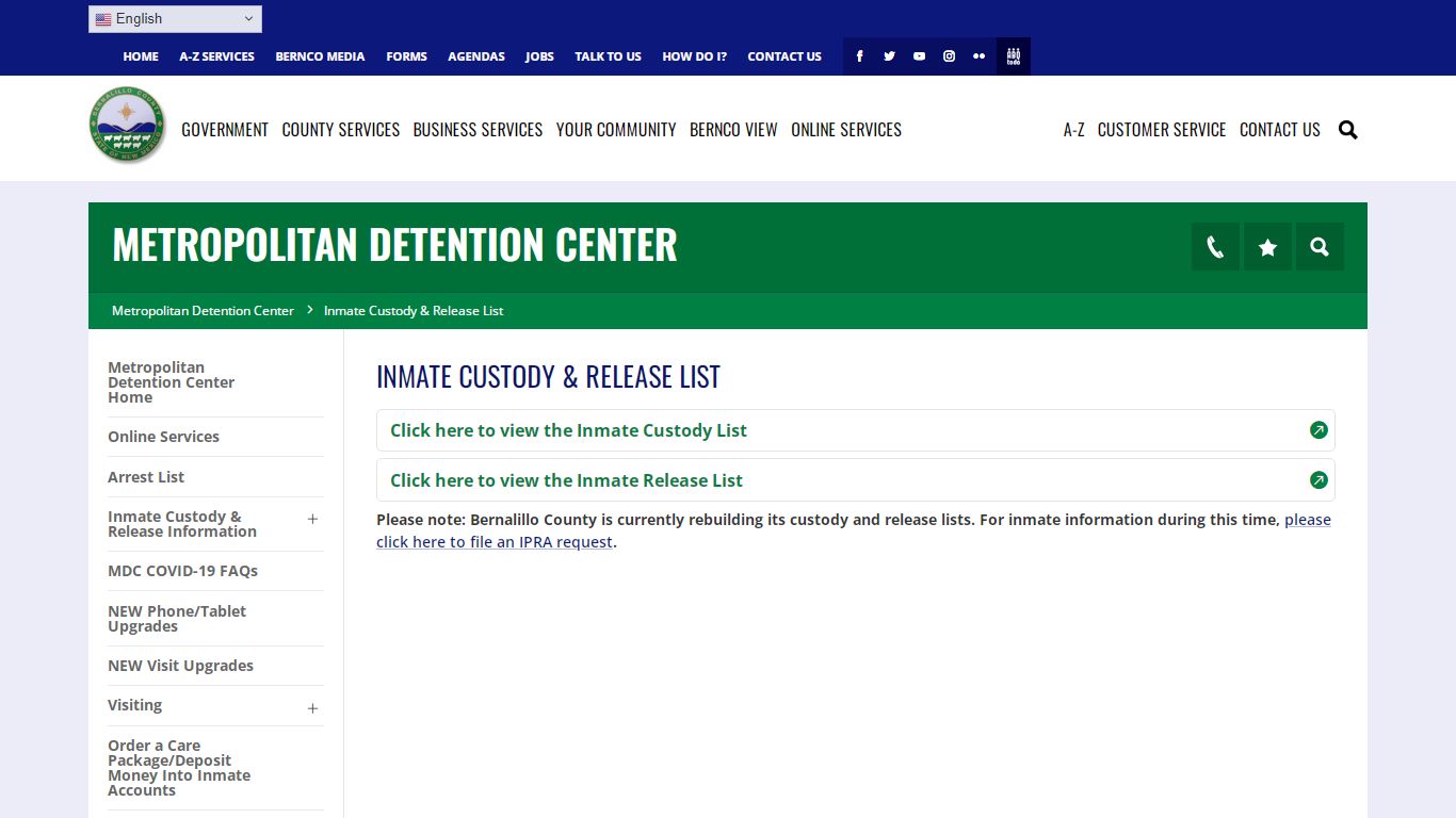 Inmate Custody & Release List - Metropolitan Detention Center
